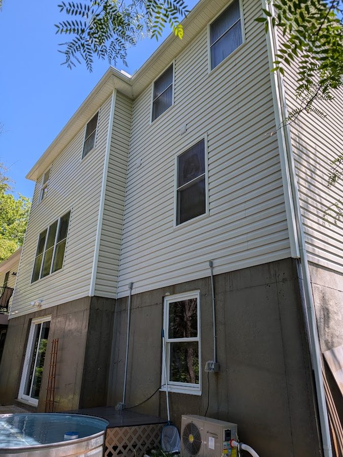 House soft wash after, clean bright vinyl siding restored, Morrow OH