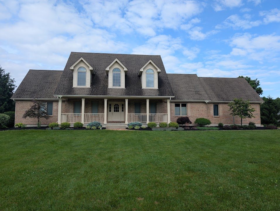 Roof before soft wash, black algae streaks on shingles, Morrow OH