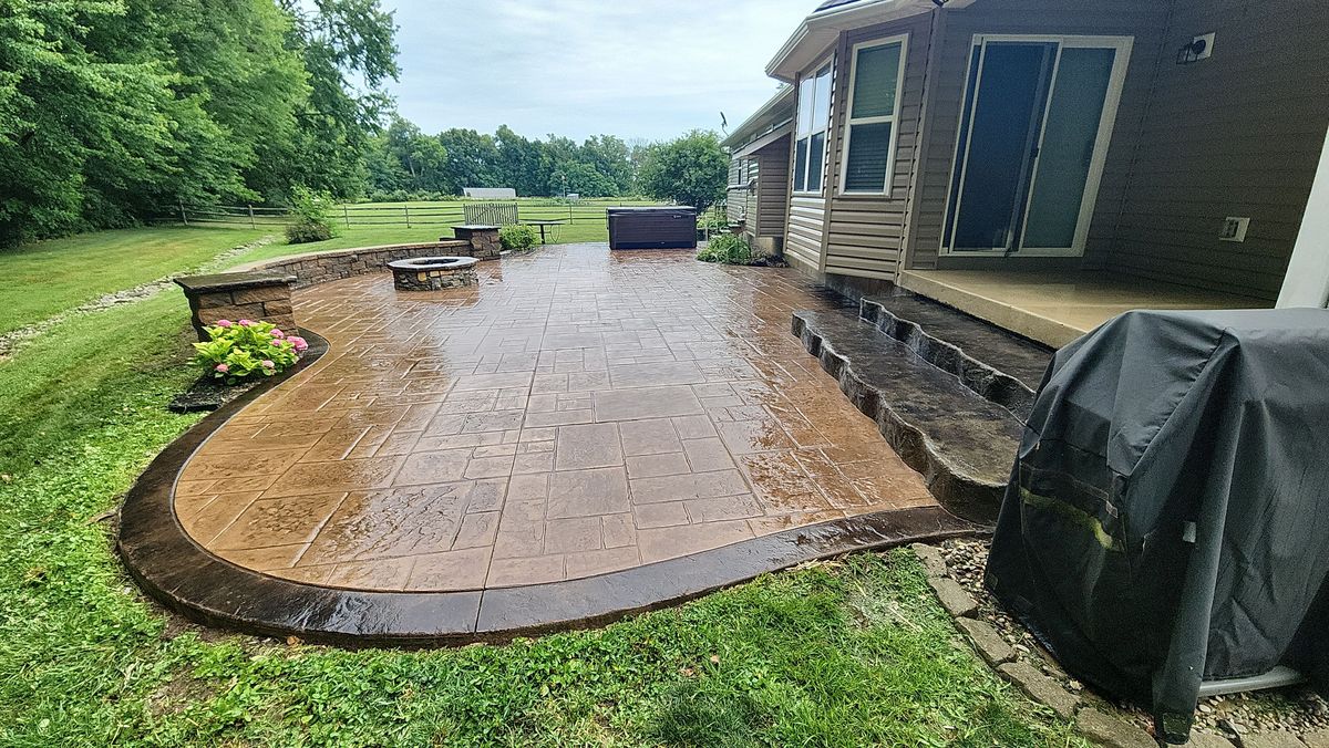 Stamped concrete patio, cleaned and sealed after