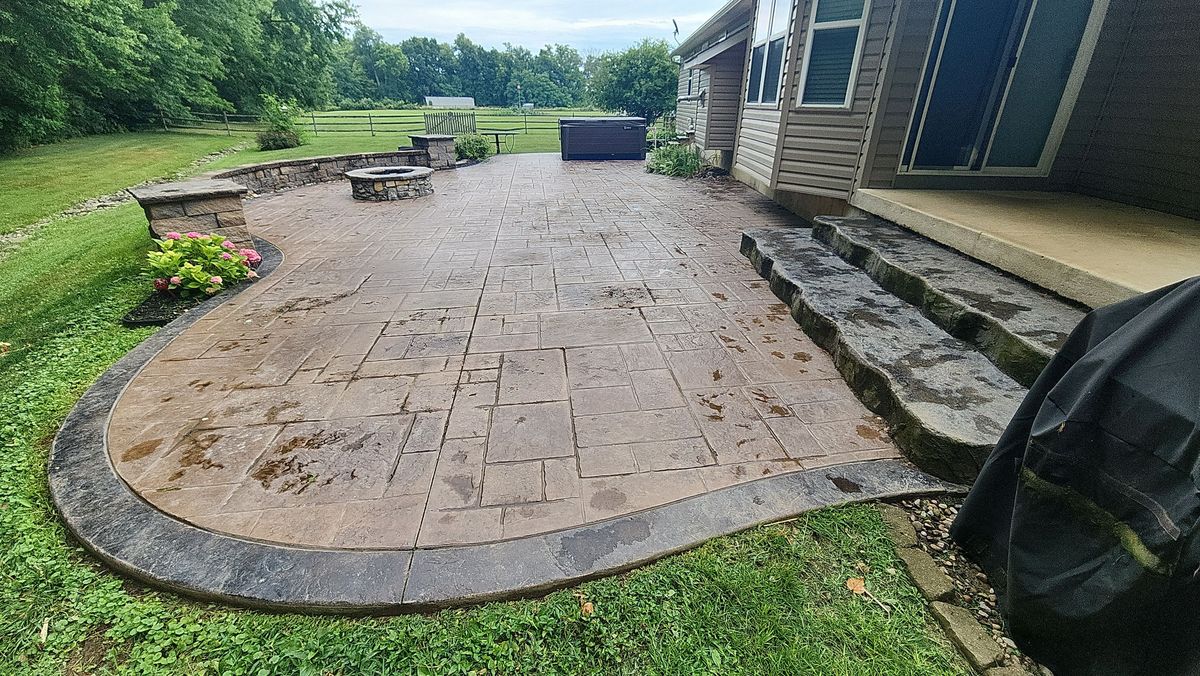 Stamped concrete patio, cleaned and sealed before