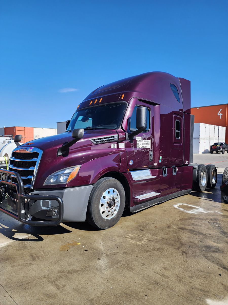 Over-the-road truck, before and after washing after