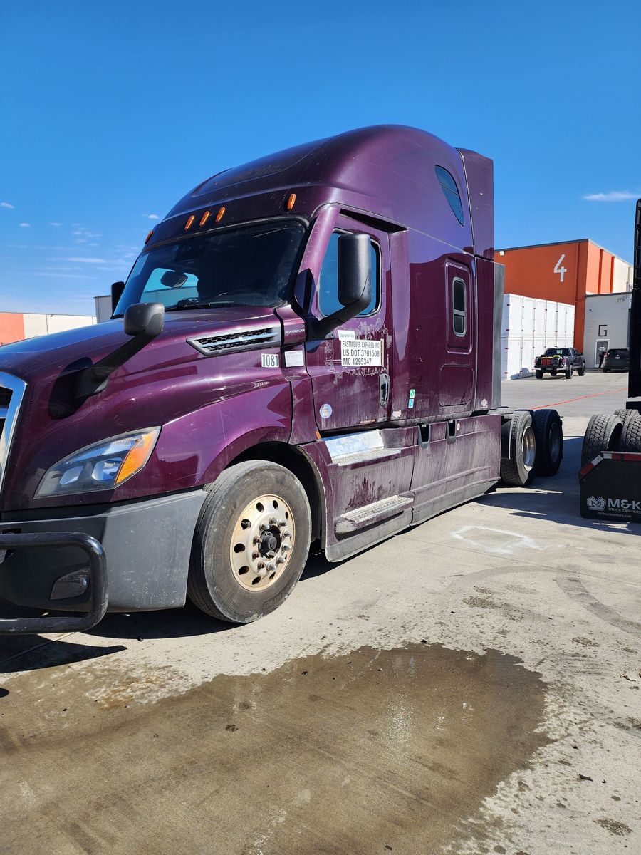 Over-the-road truck, before and after washing before