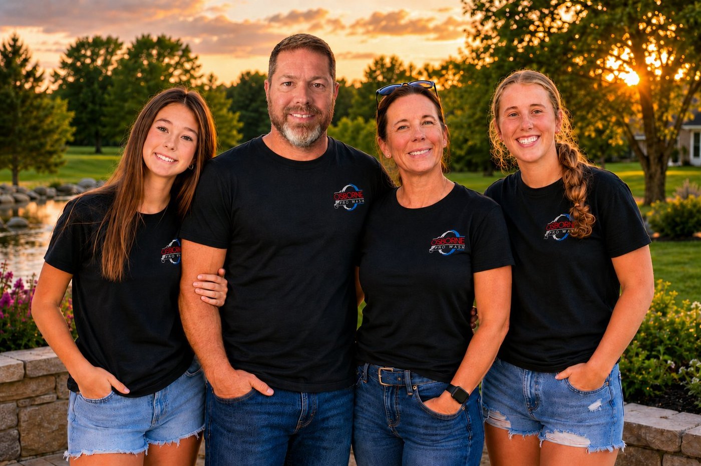 Kyle Osborne with his wife Karen and daughters Abigail and Emmalyn, the Osborne family behind Osborne Pro Wash