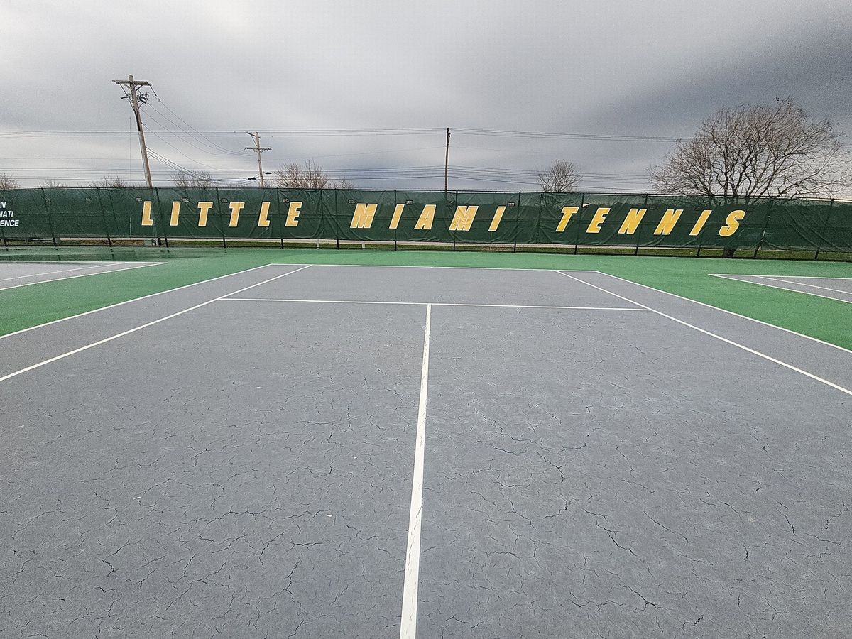 Little Miami High School tennis court after soft washing, clean surface and crisp lines